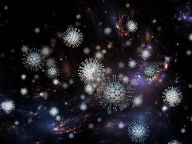 Virüs Mantığı. Viral Salgın Serisi. Virüs, salgın, enfeksiyon, hastalık ve sağlık konularındaki projeler için 3 boyutlu Coronavirus parçacıkları ve mikro uzay elementleri