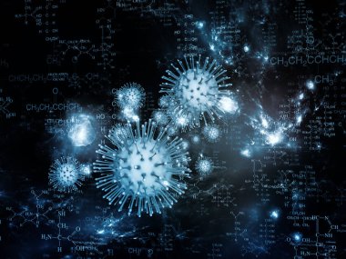 Coronavirus Dünyaları. Viral Salgın Serisi. Virüs, salgın hastalık, enfeksiyon, hastalık ve sağlık projelerinde kullanılmak üzere 3 boyutlu Coronavirus parçacıkları ve mikro uzay elementleri