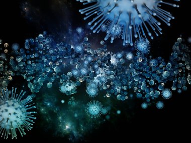 Coronavirus Mantığı. Viral Salgın Serisi. Coronavirus parçacıkları ve mikro uzay elementlerinin virüs, salgın, enfeksiyon, hastalık ve sağlık teması üzerine 3D Illustration