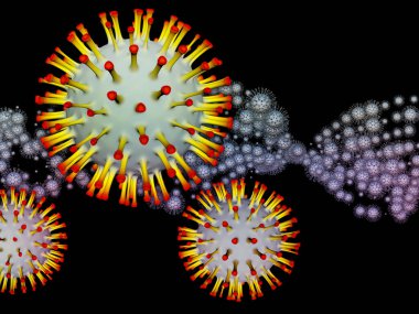 Coronavirus Mantığı. Viral Salgın Serisi. Virüs, salgın, enfeksiyon, hastalık ve sağlık teması üzerine 3 boyutlu Coronavirus parçacıkları ve mikro uzay elementleri