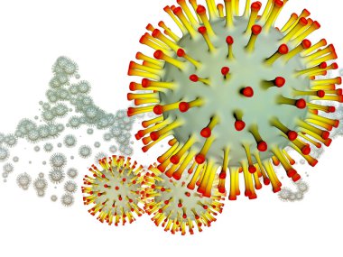 Coronavirus Boşluğu. Viral Salgın Serisi. Virüs, salgın, enfeksiyon, hastalık ve sağlık konularındaki projeler için 3 boyutlu Coronavirus parçacıkları ve mikro uzay elementleri