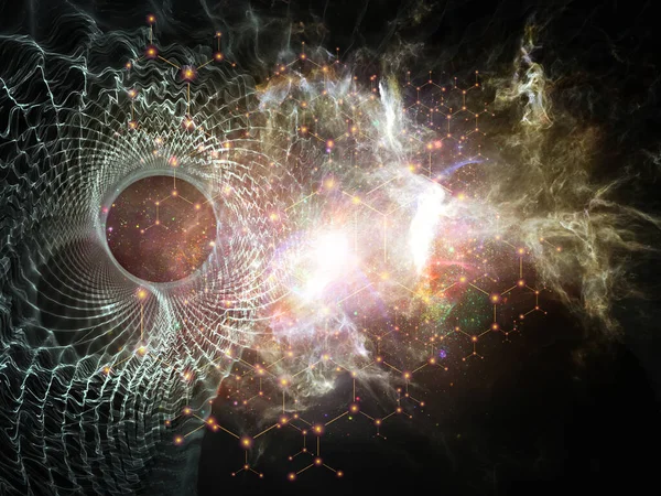 Ilustracja Fraktalnych Świateł Wirtualnych Pól Struktur Molekularnych Temat Nowoczesnej Technologii — Zdjęcie stockowe