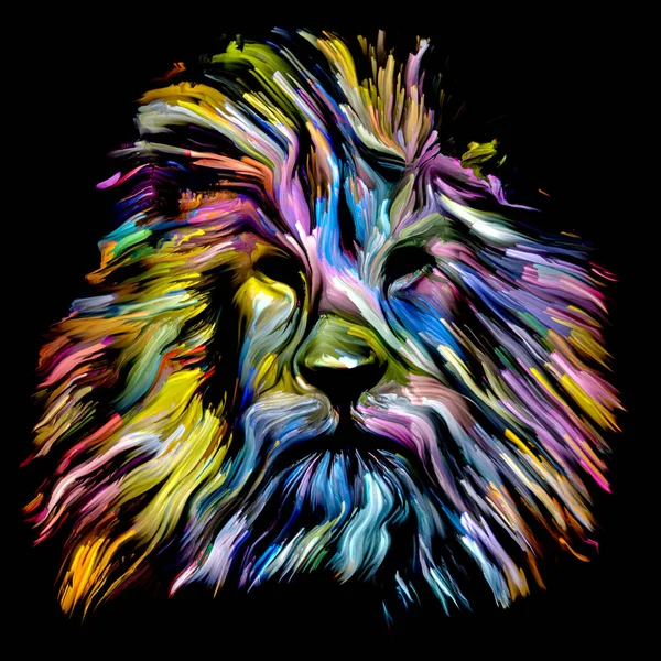 Серия Animal Paint Львиная Форма Красочной Краске Тему Воображения Творчества — стоковое фото