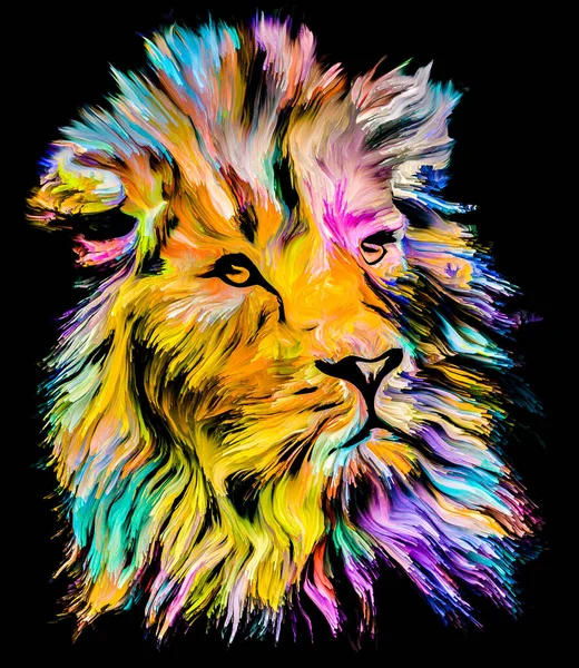 Animal Paint Series Lion Multicolor Portrait Vibrant Paint Subject Imagination — Stock Photo, Image