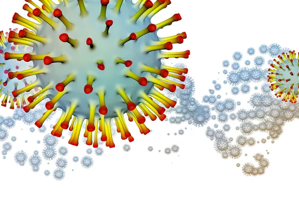Coronavirus Evreni. Viral Salgın Serisi. Virüs, salgın, enfeksiyon, hastalık ve sağlık konularında çalışmalar için 3 boyutlu Coronavirus parçacıkları ve mikro uzay elementleri