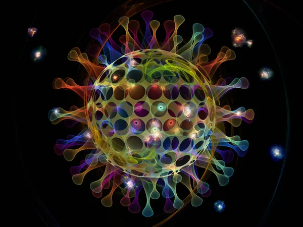 病毒系列 抽象微观环境中的半透明病毒颗粒 关于Covid 19流行病 全球大流行病 医学和研究主题的3D渲染 — 图库照片