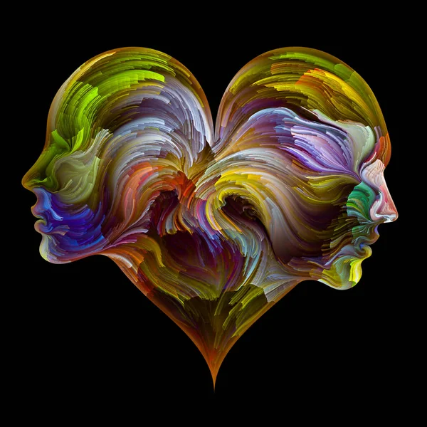Ruh Eşleri Serisi Erkek Kadın Kafaları Kalp Şeklindeki Sembollere Dijital — Stok fotoğraf
