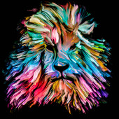Série zvířecích barev. Vícebarevný portrét lva v živé barvě na téma fantazie, kreativity a abstraktního umění.