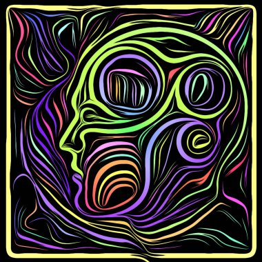 İç Hareketi. Life Line serisi. İnsan profili ve insan draması, şiir ve iç sembollerle ilgili ahşap desenlerden oluşan soyut tasarım