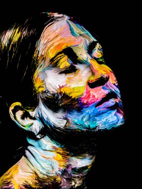 Renk serisi insanları. Yaratıcılık, hayal gücü ve sanat konularında genç bir kadının canlı ve soyut portresi.