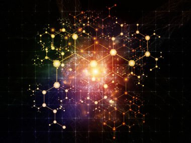 Moleküler yapı serisi. Bilim ve teknoloji konularında soyut atomların kristal ağa yerleştirilmesi.