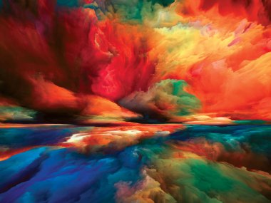 Ölümün Ötesindeki Renkler. Gerçekliğe Kaçış dizisi. Doğaüstü günbatımının soyut düzenlenmesi manzara resmi, hayal gücü, yaratıcılık ve sanat projeleri için uygun renkler ve dokular