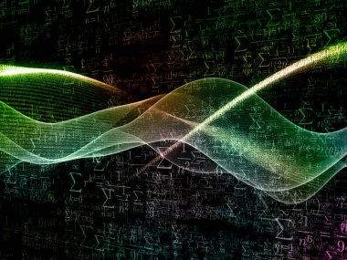 Sigma Sahası serisi. Modern bilim ve teknoloji konusunda dijital sinüs dalgaları, sayılar, ışıklar ve matematiksel formüllerin etkileşimi