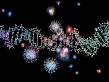 Coronavirus Mantığı. Viral Salgın Serisi. Virüs, salgın, enfeksiyon, hastalık ve sağlık teması üzerine 3 boyutlu Coronavirus parçacıkları ve mikro uzay elementleri