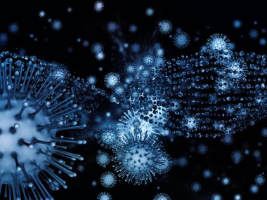 Coronavirus Mantığı. Viral Salgın Serisi. Virüs, salgın, enfeksiyon, hastalık ve sağlık konuları için 3D Coronavirus parçacıkları ve mikro uzay elementleri