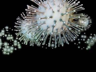 Coronavirus Mikro Dünyası. Viral Salgın Serisi. Coronavirus parçacıkları ve mikro uzay elementlerinin virüs, salgın hastalık, enfeksiyon, hastalık ve sağlık için 3D çizimi