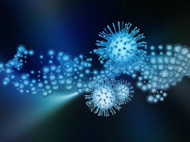 Coronavirus Matematik. Viral Salgın Serisi. Virüs, salgın, enfeksiyon, hastalık ve sağlık konuları için 3 boyutlu Coronavirus parçacıkları ve mikro uzay elementleri