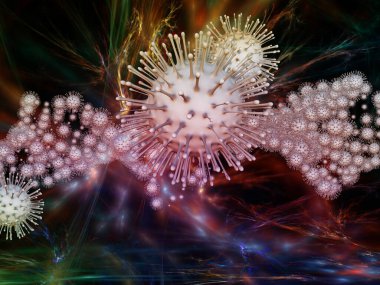 Coronavirus Kimya. Viral Salgın Serisi. Coronavirus parçacıkları ve mikro uzay elementlerinin virüs, salgın, enfeksiyon, hastalık ve sağlık projeleri için uygun 3D Illustration