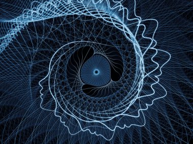 İnsan Geometri serisi. İnsan yüz hatlarının soyut bileşimi ve psikoloji, eğitim, bilim ve zihnin doğası konularındaki fraktal çizgiler.