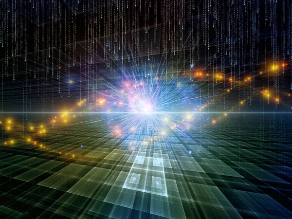 Illustration Virtual Space Using Fractal Grids Lights Overlay Matrix Numbers — Stock Photo, Image