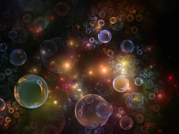 关于基本粒子创造 空间物理学 天体物理学 教育和虚拟现实等主题的分形球和灯的三维说明 — 图库照片