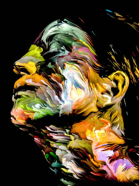 Regnbågskvinna Ansiktsmålning Abstrakt Design Gjord Färgglada Porträtt Ung Kvinna Svart — Stockfoto
