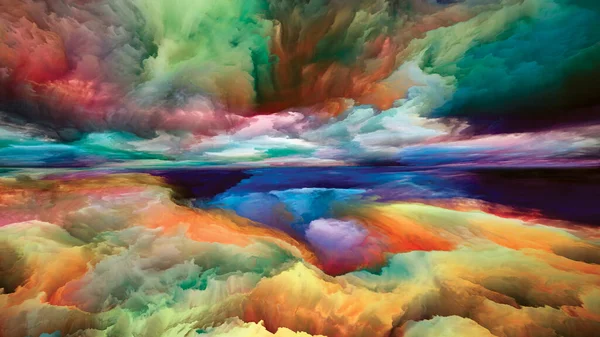 私と一緒にそこに歩いてください 心の風景 シリーズ 創造性と想像力に関するプロジェクトのための明るい塗料 運動勾配とシュールな山と雲の抽象的な相互作用 — ストック写真