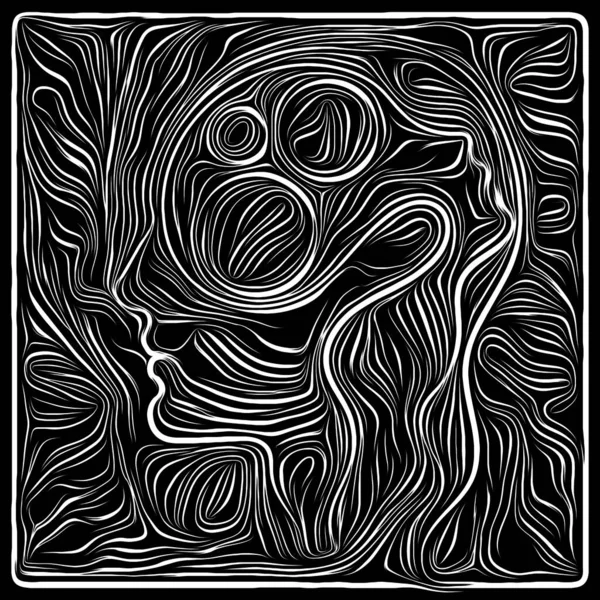 Digital Scratchboard. Life Lines series. Visually attractive backdrop made of human profile and woodcut pattern suitable in layouts on human drama, poetry and inner symbols
