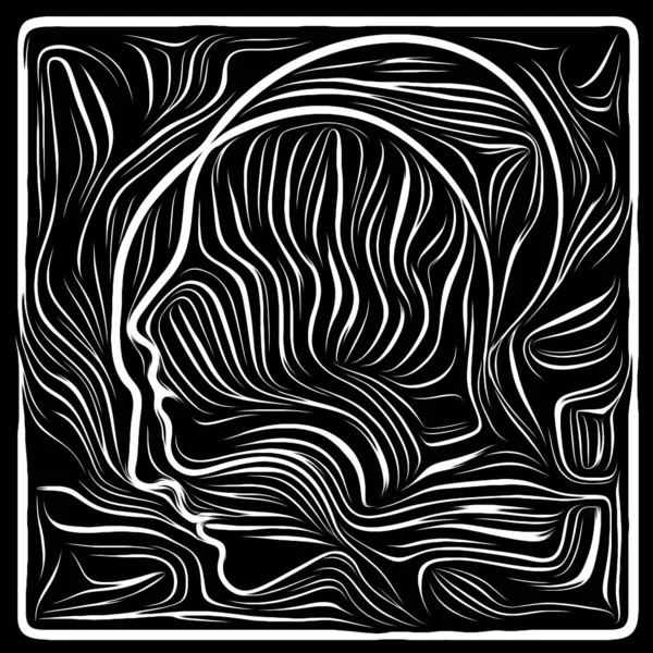 Inner Motion. Life Lines series. Background composition of  human profile and woodcut pattern on the subject of human drama, poetry and inner symbols