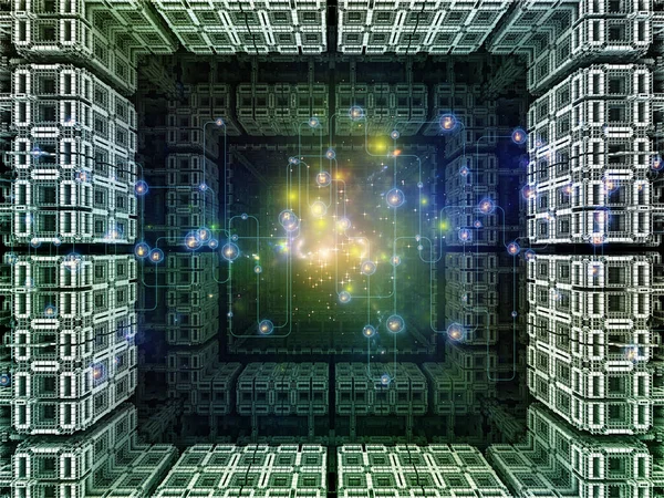 Darstellung Fraktaler Strukturen Abstrakter Digitaler Netzwerke Und Lichter Zum Thema — Stockfoto