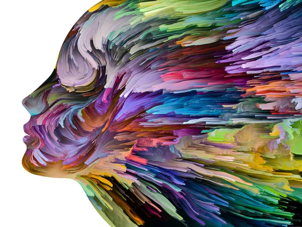 Störande Tankeserier Tjock Färg Rörelse Inuti Människans Ansikte Siluett Konstverk — Stockfoto