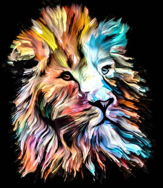 Animal Paint Series Lion Multicolor Portrait Vibrant Paint Subject Imagination — Stock Photo, Image