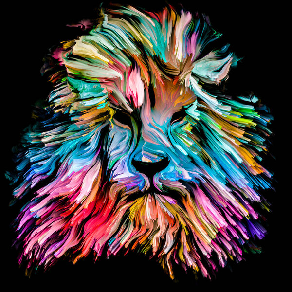 Серия Animal Paint. Львиный многоцветный портрет в яркой краске на тему воображения, творчества и абстрактного искусства
.