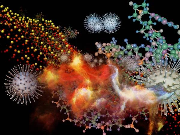 Renderização Múltiplas Partículas Vírus Coronavirus Elementos Abstratos Tridimensionais Sobre Tema — Fotografia de Stock