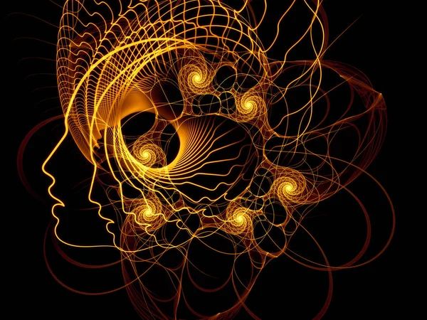 Human Geometry Series Fusion Lines Human Face Silhouette Fractal Grids — Stock Photo, Image