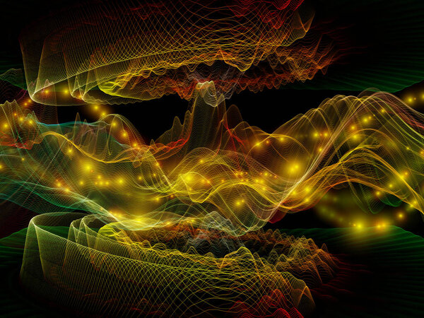 Space Logic. Virtual Wave series. Visually pleasing composition of horizontal sine waves and light particles for works on data transfer, virtual, artificial, mathematical reality.