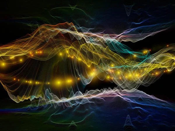 Virtuelles Universum Virtuelle Welle Anordnung Von Horizontalen Sinuswellen Und Lichtteilchen — Stockfoto