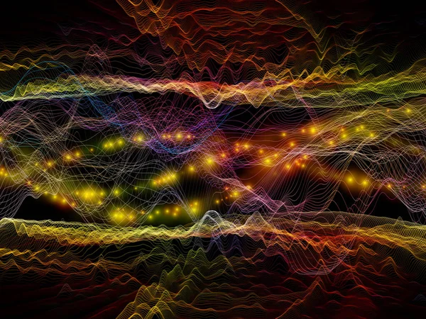 Gegevensruimte Virtual Wave Serie Samenstelling Van Horizontale Sinusgolven Lichtdeeltjes Rond — Stockfoto