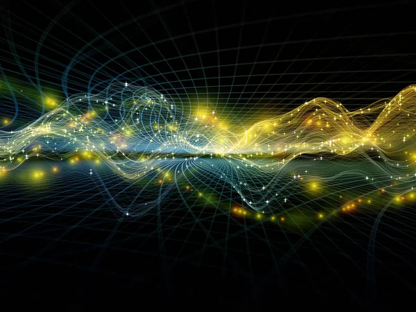 宇宙のデータ 仮想波シリーズ データ転送 数学的現実をテーマにした水平正弦波と軽粒子で構成される設計 — ストック写真