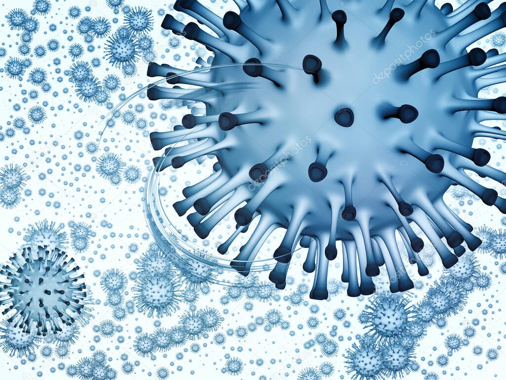 Virus Logic. Viral Epidemic series. 3D Illustration of Coronavirus particles and micro space elements for projects on virus, epidemic, infection, disease and health