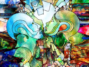 Lekeli Glass Forever serisi. Tasarım, yaratıcılık ve hayal gücü konularında bir metafor olarak insan profilleri, semboller ve renk kalıplarından oluşan tasarım