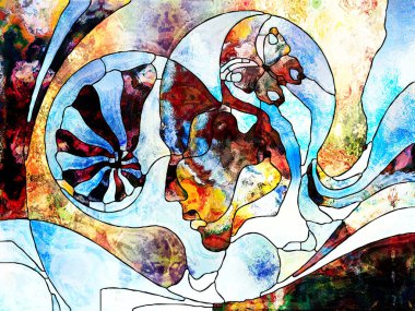 Lekeli Glass Forever serisi. Sanat, uzay bölünmesi ve tasarım konularındaki renk parçalarının, şekil kalıplarının ve sembollerin etkileşimi