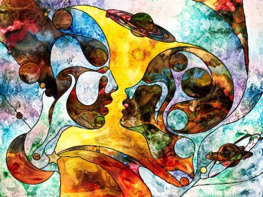 Vitray sonsuza dek serisi. Renk parçaları, şekil desen ve tasarım ve sanat, Uzay Bölümü konu için semboller grafik bileşimi