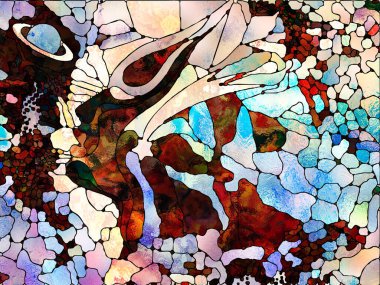 Lekeli Glass Forever serisi. Sanat, uzay bölünmesi ve tasarım projeleriyle birlikte kullanılacak renk parçalarından, şekil şekillerinden ve sembollerden oluşan soyut arkaplan