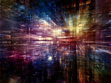 Digital City serisi. Bilgisayarlar, bilim, sanal gerçeklik ve modern teknoloji konularında üç boyutlu fraktal ve ışıkların düzenlenmesi