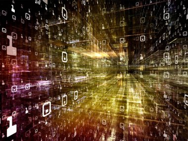 Digital City serisi. Bilgisayarlarla, bilimle, sanal gerçeklikle ve modern teknolojiyle mecazi ilişkisi olan üç boyutlu fraktal ve sayıların bileşimi