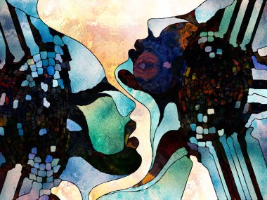 Lekeli Glass Forever serisi. Organik çizgilerle betimlenmiş insan profilleri iç yaşamların karmaşıklığını, çeşitliliğini ve birliği simgeliyor..