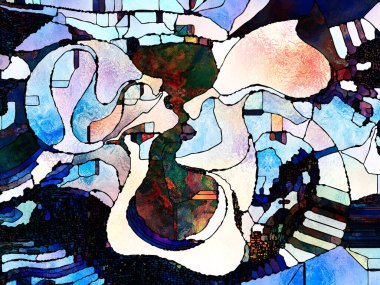 Lekeli Glass Forever serisi. Sanat, uzay bölünmesi ve tasarım konularındaki renk parçalarının, şekil kalıplarının ve sembollerin etkileşimi