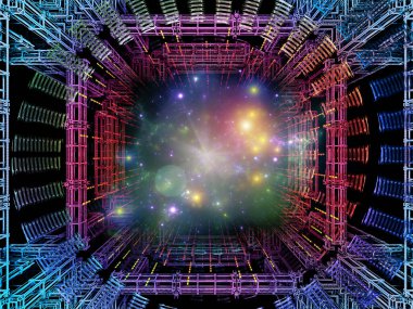 Boyutlar serisinin yapısı. Fraktal, matematiksel ve geometrik elementlerin bilim, eğitim ve modern teknoloji konularındaki arka plan tasarımı