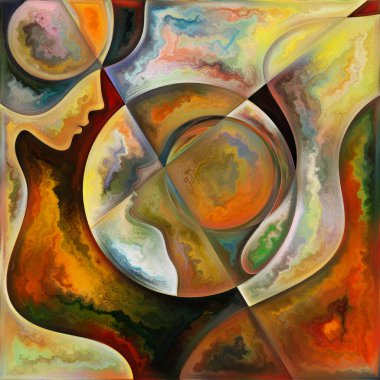 Canlı Düşünceler. Colors In Us serisi. İnsan siluetlerinden, sanat dokularından ve renklerinden oluşan soyut tasarım yaşam, drama, şiir ve algı ile ilgili etkileşim